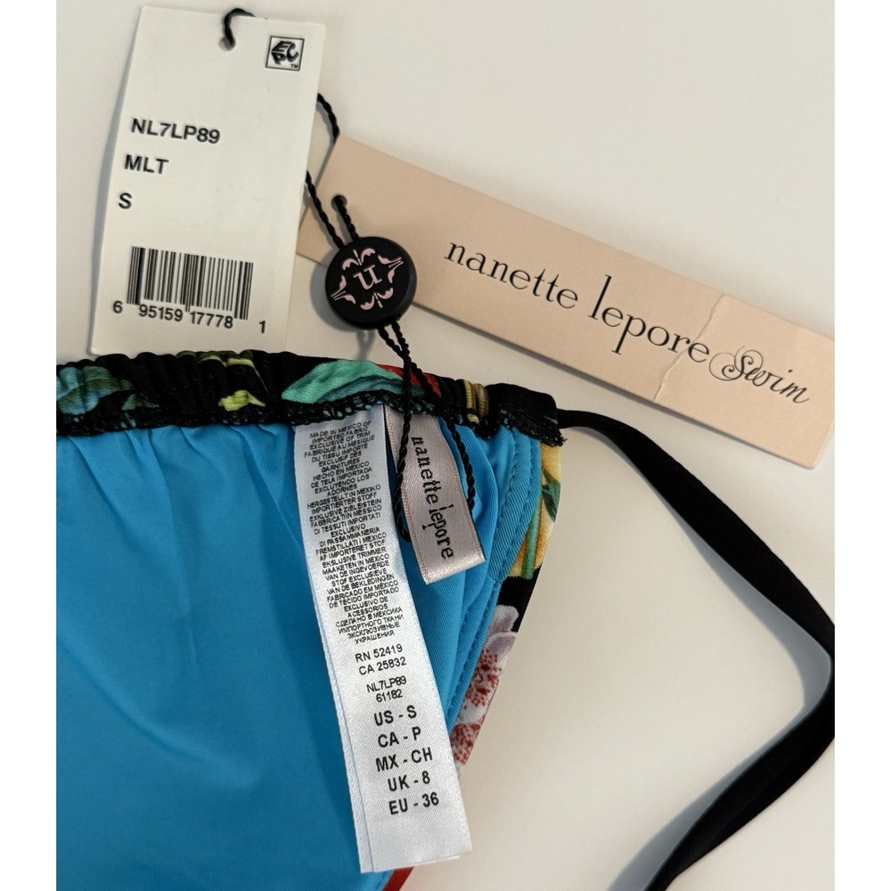 Nanette Lepore Botanical Fruit Print Halter Bikini Top Keyhole Tassel S NWT - Picture 5 of 7